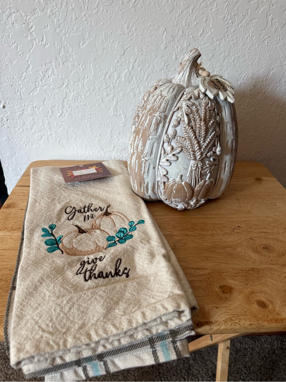 Rustic Cream Decorative Pumpkin Table Accent by